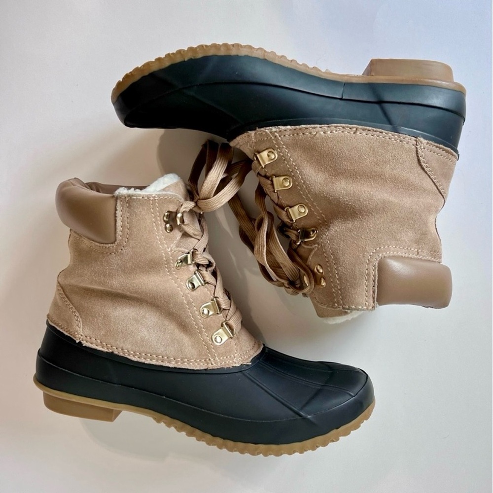 Joie Rubber Toe Duck Lace up  Boots Suede Upper black beige rain winter size 38